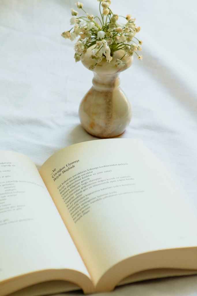 open book with poem in turkish