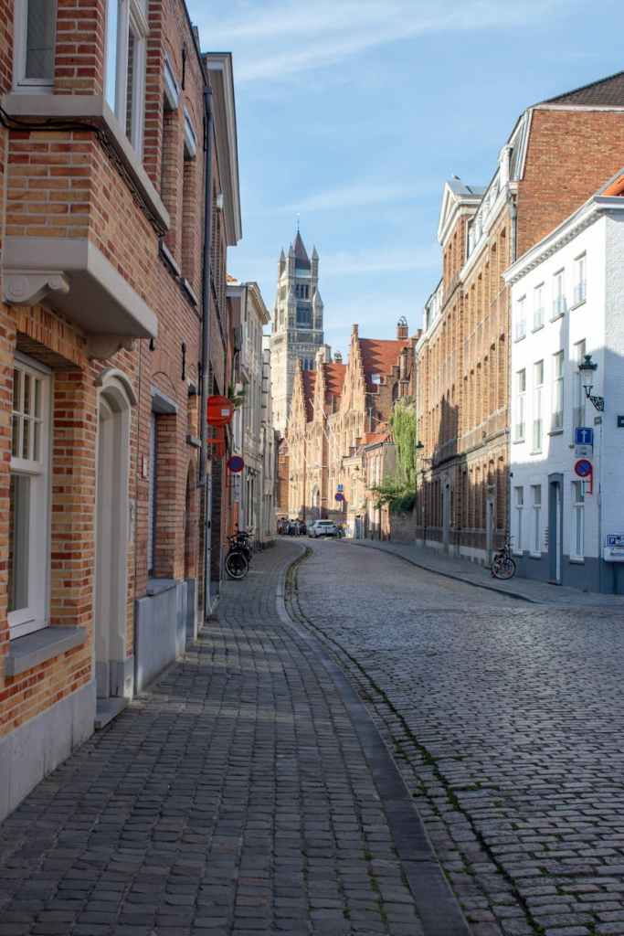 paved street in bruges city in belgium