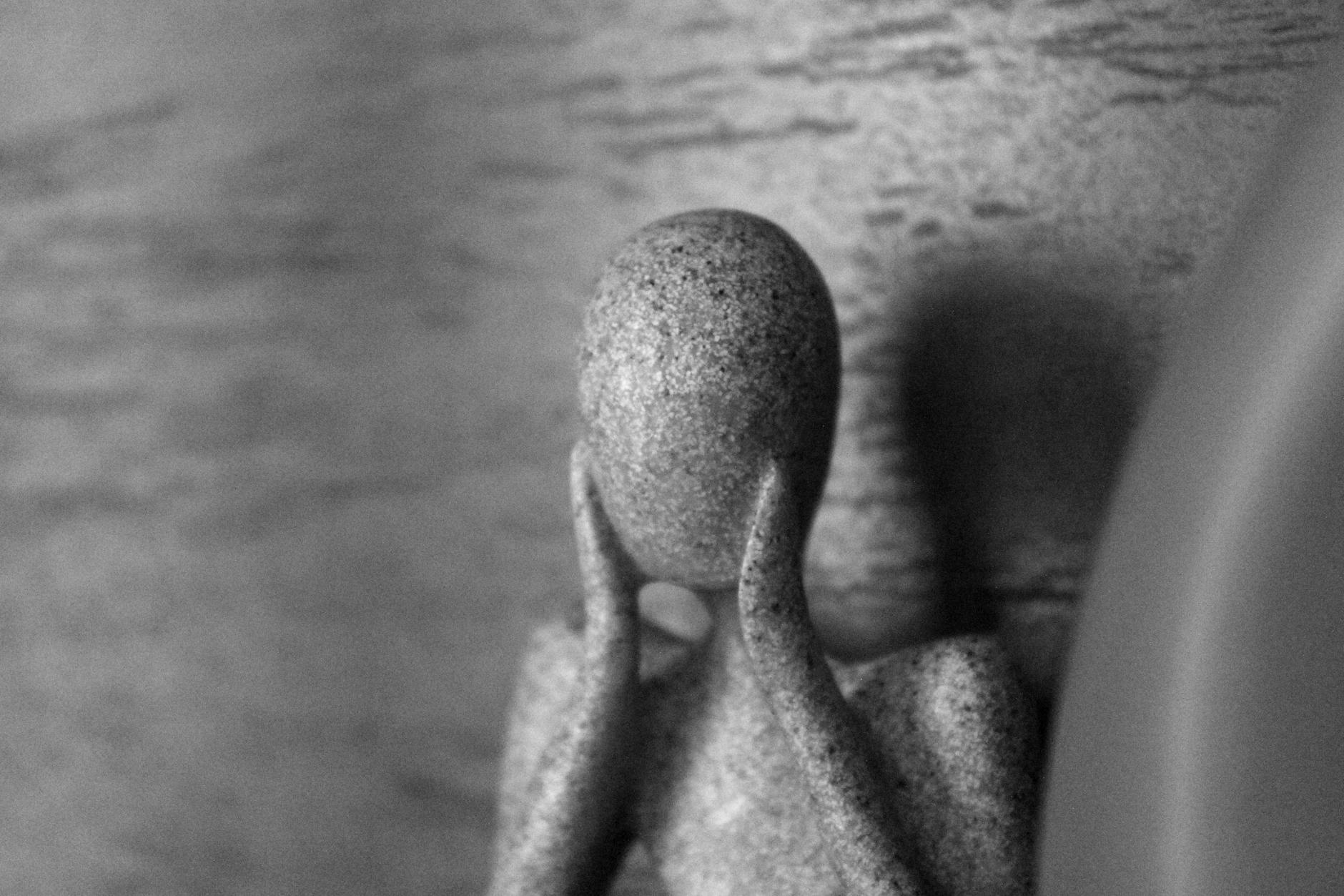 minimalist black and white artistic statue close up