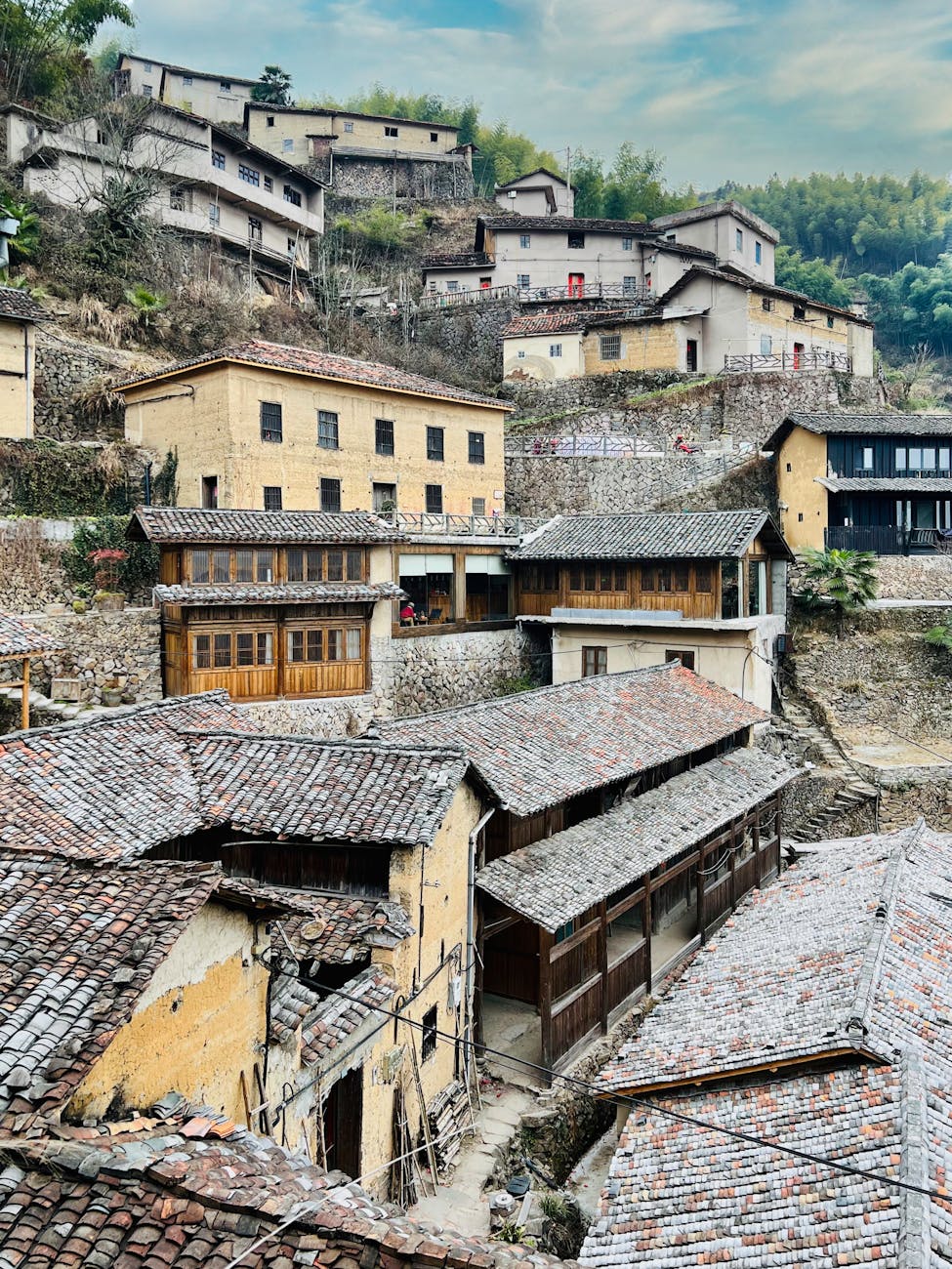 damage buildings in village