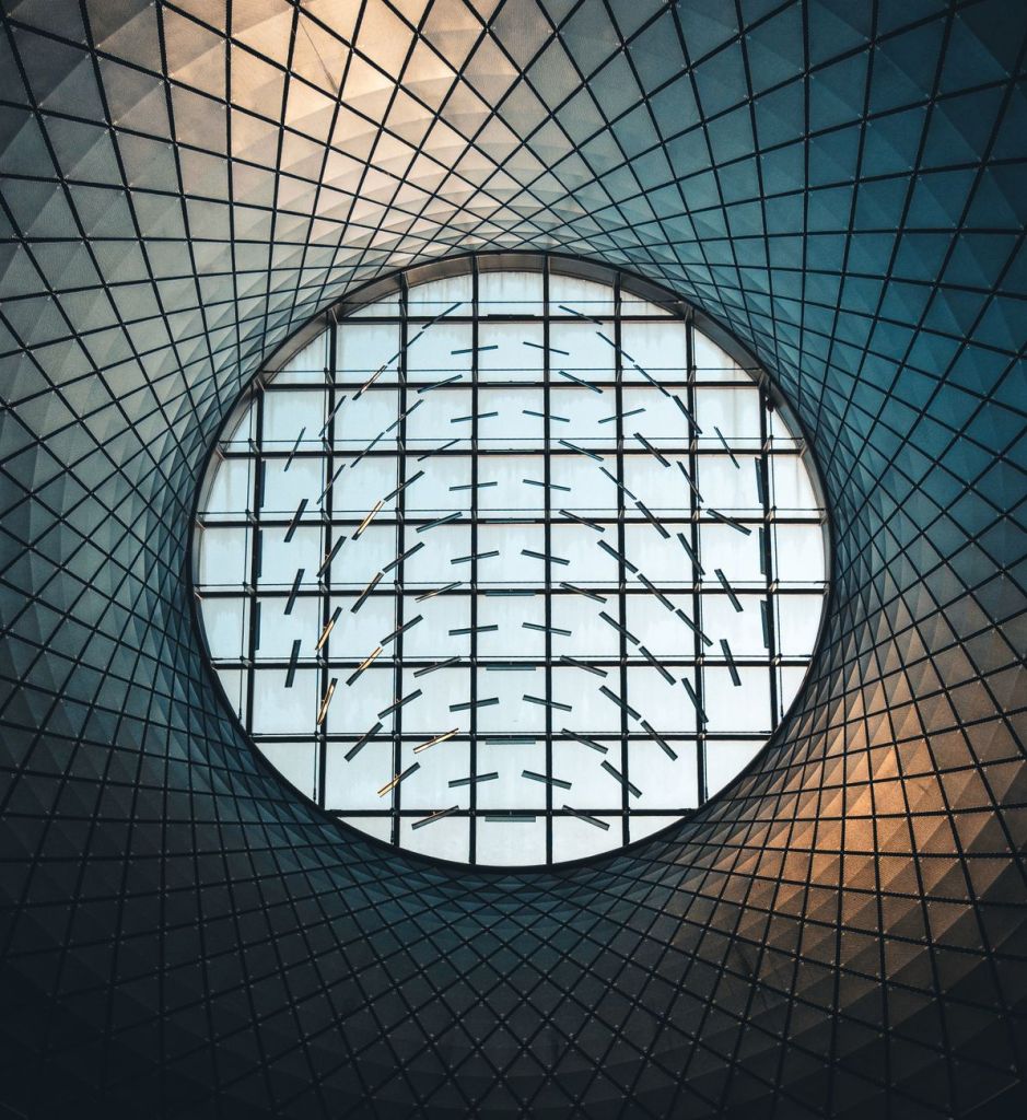 circular skylight view with geometric patterns