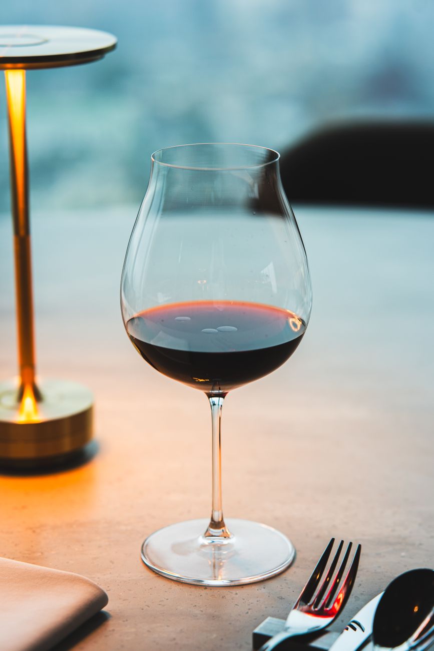 elegant wine glass on modern table in tokyo